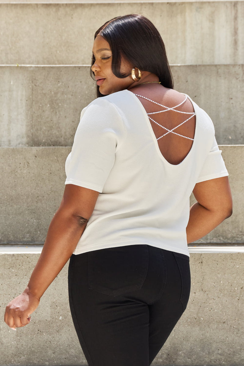 PEARLY WHITE CRISS CROSS OPEN BACK TOP