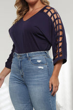 CUT IT OUT THREE-QUARTER SLEEVE TOP