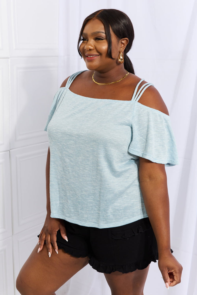 ON THE MOVE OFF SHOULDER FLARE SLEEVE TOP