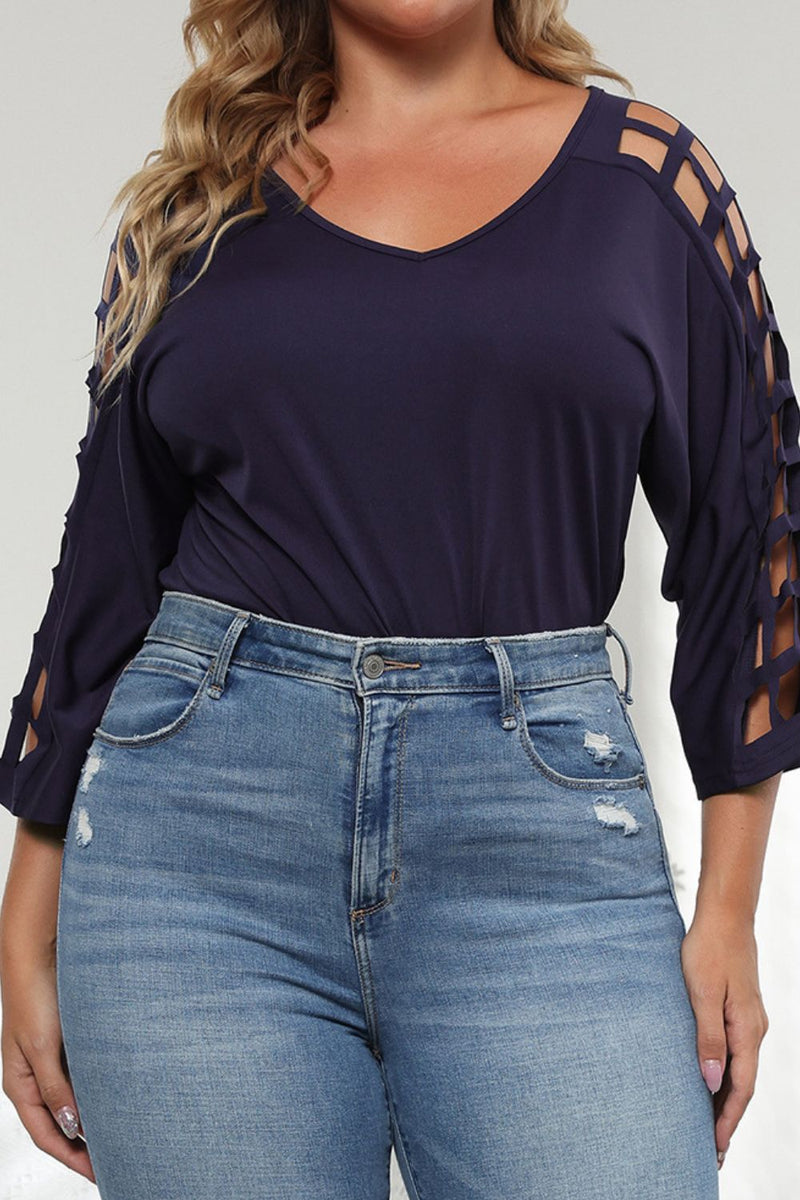 CUT IT OUT THREE-QUARTER SLEEVE TOP