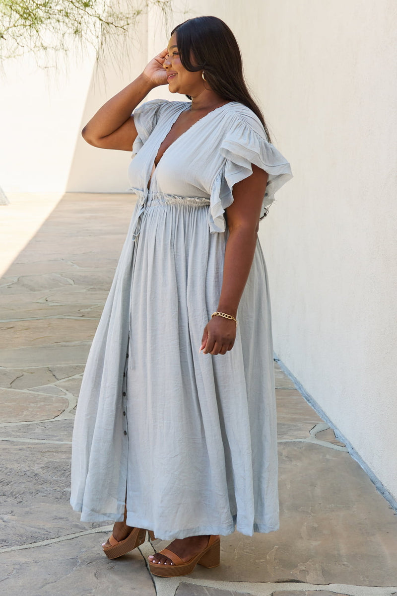 SWEET LOVELY DRAWSTRING BUTTERFLY SLEEVE MAXI